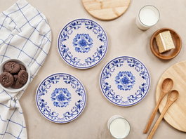 Hermia Juego de Platos para Postre Blue Flover, 6 Piezas, Azul y Blanco